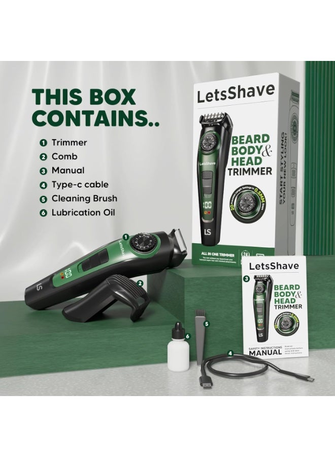 LetsShave All-in-One Beard, Body & Head Trimmer for Men, 20 Precision Settings, USB-C Charging - Image 2