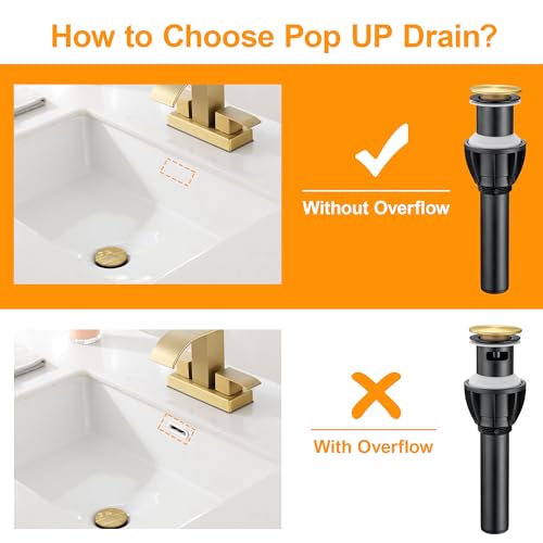 TIORIY Vessel Sink Drain Without Overflow, Plastic Bathroom Pop up Sink Drain Fit for 1 3/4 Inch Vessel Sink, Built-in Anti Clogging Sink Stopper, Brushed Gold - Image 2