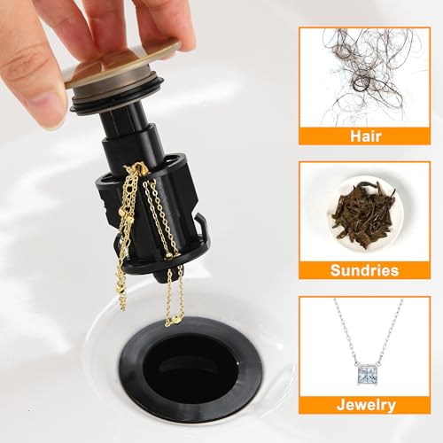 TIORIY Vessel Sink Drain Without Overflow, Plastic Bathroom Pop up Sink Drain Fit for 1 3/4 Inch Vessel Sink, Built-in Anti Clogging Sink Stopper, Brushed Gold - Image 5