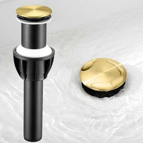 TIORIY Vessel Sink Drain Without Overflow, Plastic Bathroom Pop up Sink Drain Fit for 1 3/4 Inch Vessel Sink, Built-in Anti Clogging Sink Stopper, Brushed Gold - Image 1