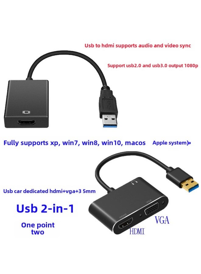 USB2.0/3.0 بدون محرك إلى HDMI يدعم الصوت USB إلى Hdmi 1080p كمبيوتر مضيف إلى التلفزيون - اللون: بدون محرك إلى HDMI مجاني أسود - Image 1