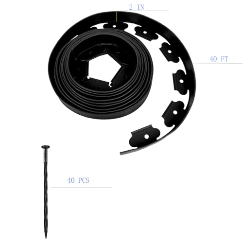 DasTior 40ft Garden Landscape Edging,Landscape Edging with 40 Landscape Spikes,Paver Edging 2 Inch Tall,Terrace Board Black… - Image 2