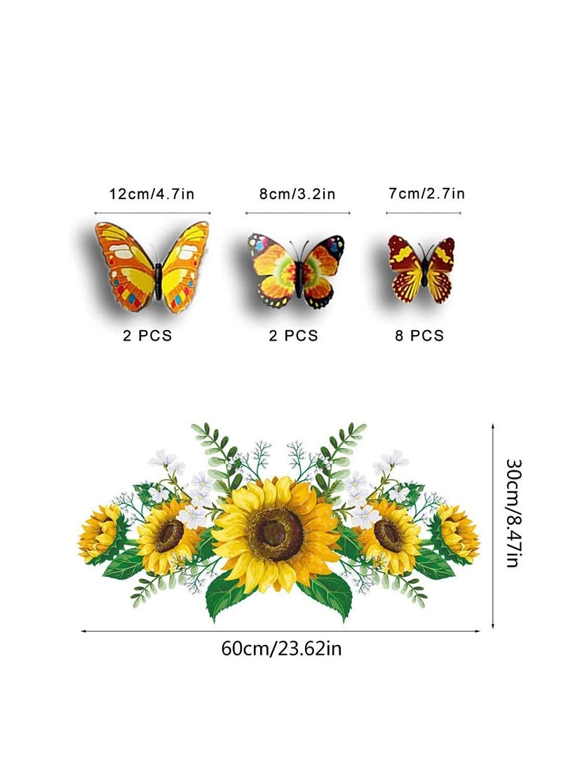 Excefore 3D Wall Stickers Sunflower Butterfly Wall Decal Waterproof Removable for Kids Bedroom Living Room Bathroom Art Decor Home Decoration Indoor Outdoor 13PCS - Image 2