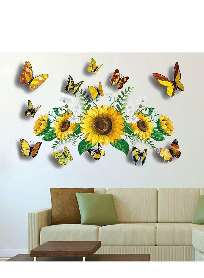 Excefore 3D Wall Stickers Sunflower Butterfly Wall Decal Waterproof Removable for Kids Bedroom Living Room Bathroom Art Decor Home Decoration Indoor Outdoor 13PCS - Image 4