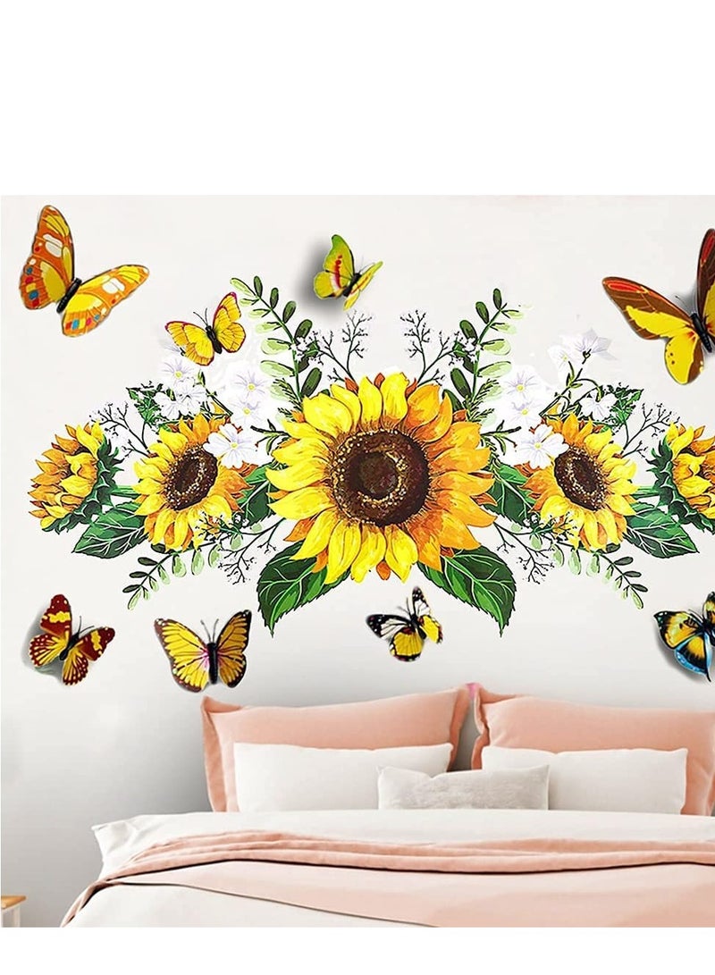 Excefore 3D Wall Stickers Sunflower Butterfly Wall Decal Waterproof Removable for Kids Bedroom Living Room Bathroom Art Decor Home Decoration Indoor Outdoor 13PCS - Image 5