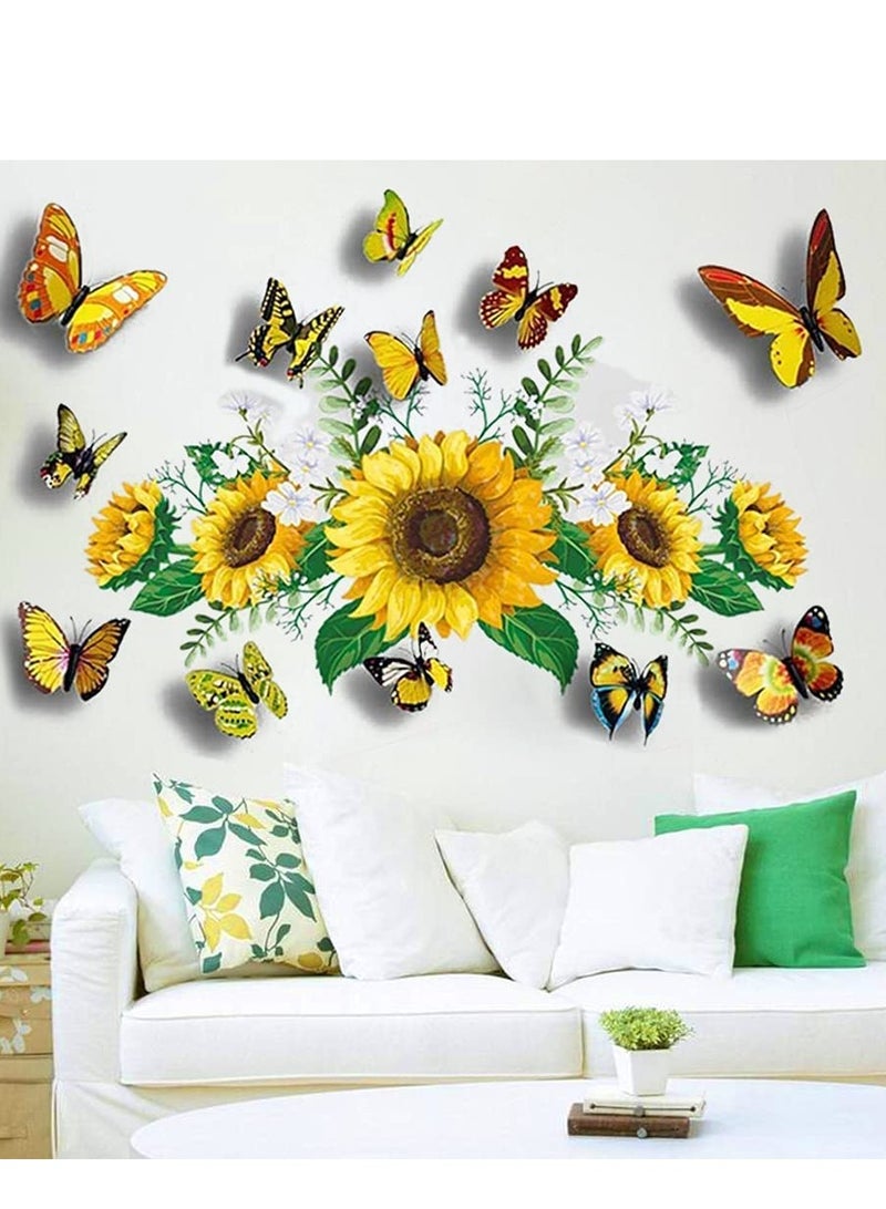 Excefore 3D Wall Stickers Sunflower Butterfly Wall Decal Waterproof Removable for Kids Bedroom Living Room Bathroom Art Decor Home Decoration Indoor Outdoor 13PCS - Image 3