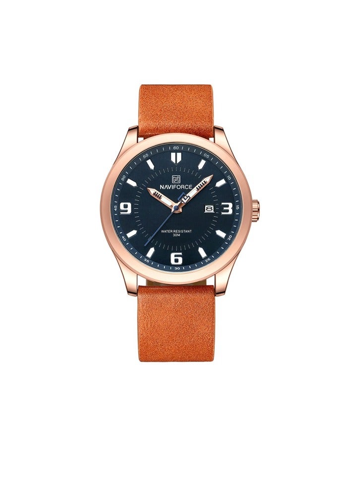 NAVIFORCE Brown Leather Strap Mens Watch Waterproof Analog Quartz Wristwatch with Date Display Luminous Hands Classic Design Business Casual Fashion Watch with Durable Strap and 30M Water Resistance 