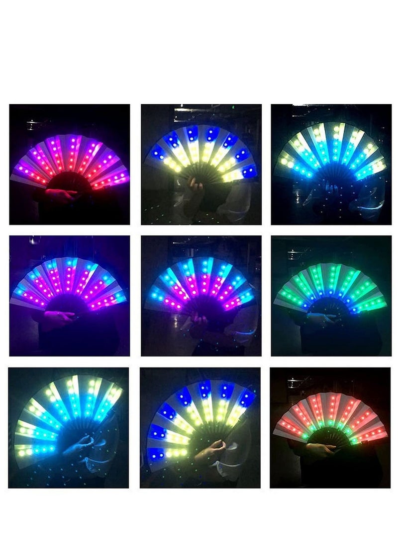 Y&D Party LED Glowing Colorful Chinese Hand Held Folding Fan with Remote Control Stage Performance Show Light Up Birthday Dance Gift Wedding Night Bar Club Fluorescent Props  - Image 2