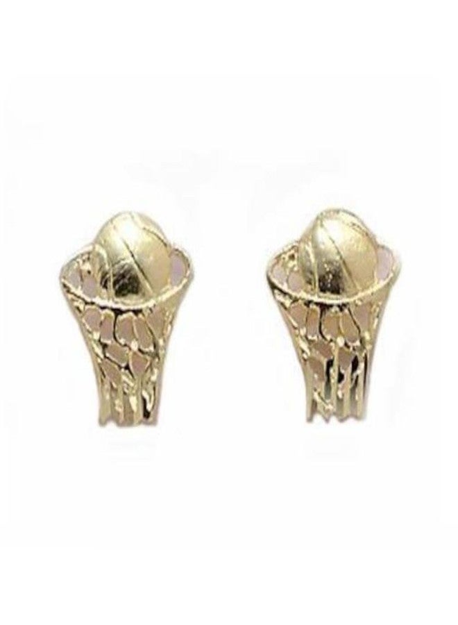 FindingKing 14K Gold Basketball In Hoop Earrings 9mm