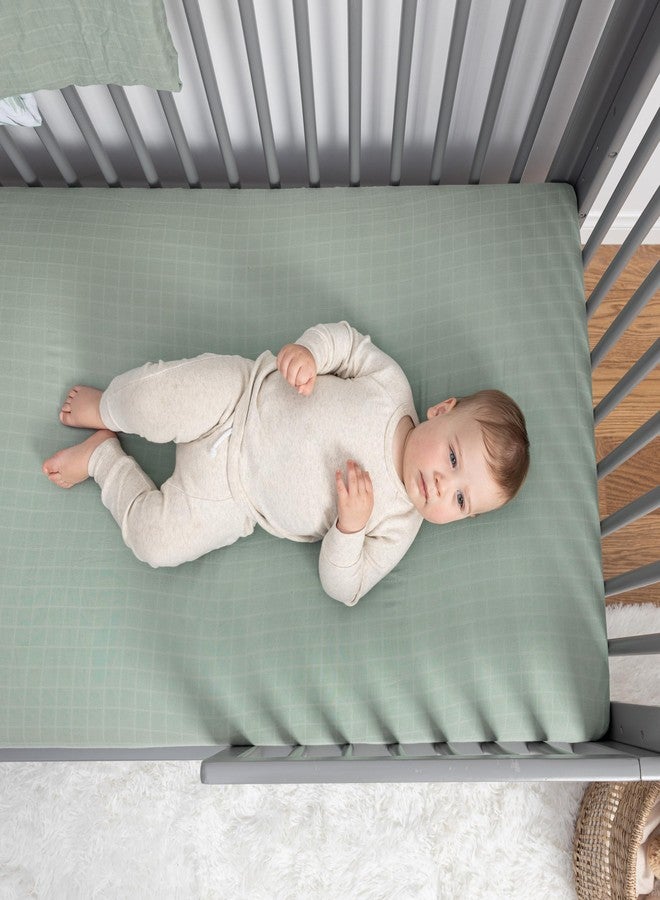 Pondering Pine Organic Muslin Fitted Crib Sheet - Organic Crib Sheet for Standard Crib and Toddler Mattresses, Soft and Breathable, Solid Sage Green, Boho Baby, 28”x52” - Image 2