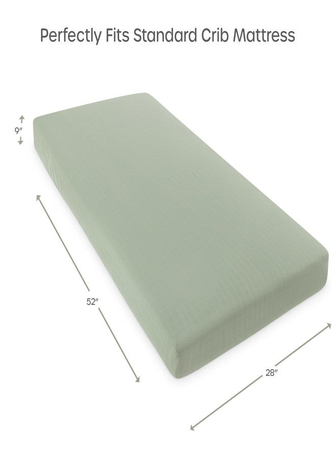 Pondering Pine Organic Muslin Fitted Crib Sheet - Organic Crib Sheet for Standard Crib and Toddler Mattresses, Soft and Breathable, Solid Sage Green, Boho Baby, 28”x52” - Image 3