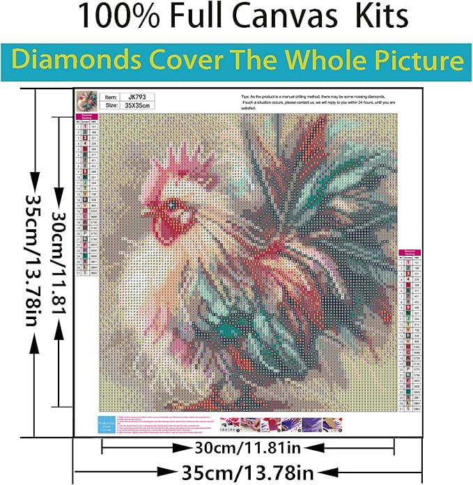 Acelii 5D Diamond Art Kits for Adults Beginners Colorful Roosterï¼ŒDIY Full Round Drill Diamond Painting Kits Cock,Chicken Paint by Diamonds Dots Gem Art Crystal Easyï¼ŒHome Wall Decor 13.78X13.78 Inch - Image 2