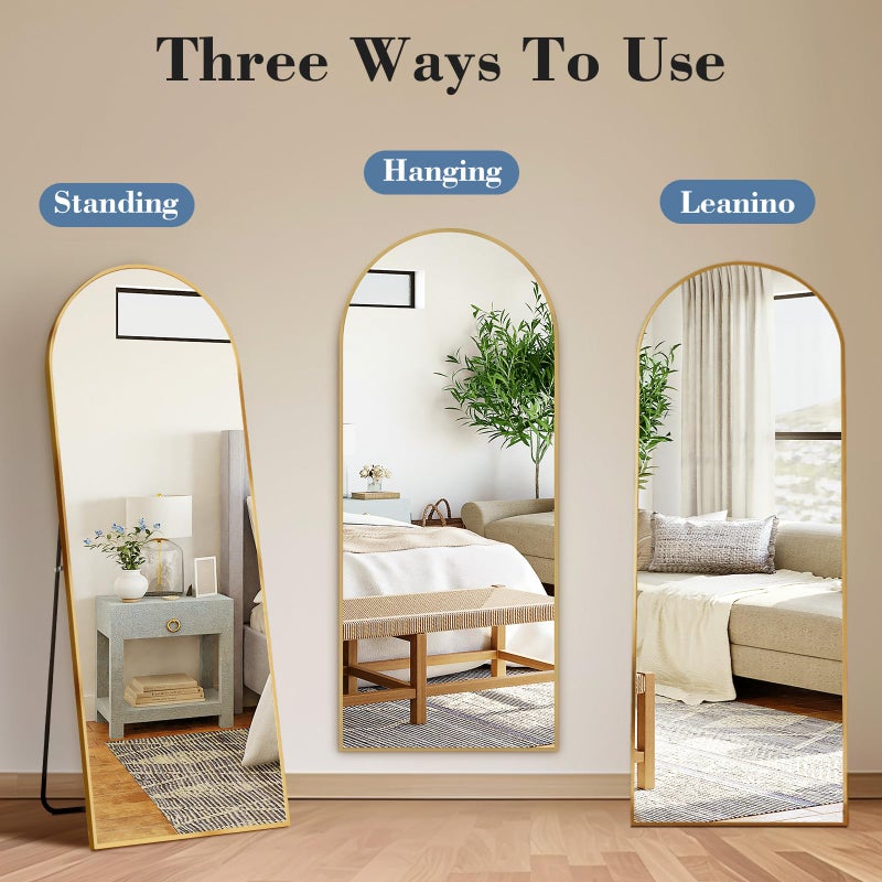 DUMOS Arched Full Length Mirror with Stand Floor Standing Aluminum Frame for Bedroom Body Hanging Leaning Modern Simple Home Decor Shatter-Proorf Nano Glass Wall Living Room Cloakroom Gold 56"x21" - Image 5