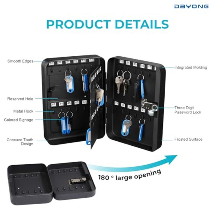 Steel Key Box, Key Cabinet Wall Mount with Code and Key Tags, Keys Storage Lock Box for Indoor Outdoor Outdoor-48 Keys Capacity. K-1-48 - Image 3