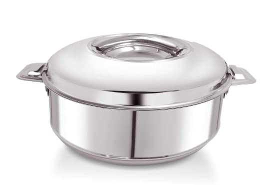 SM Enterprises طقم كسرولة مزدوجة الجدار مع غطاء 3.5 لتر، دابا حرارية معزولة/تحافظ على الطعام ساخنًا وطازجًا/مثالية للشباتي، روتي/وعاء تقديم الحساء - فضي - Image 1