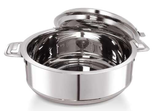 SM Enterprises طقم كسرولة مزدوجة الجدار مع غطاء 3.5 لتر، دابا حرارية معزولة/تحافظ على الطعام ساخنًا وطازجًا/مثالية للشباتي، روتي/وعاء تقديم الحساء - فضي - Image 2