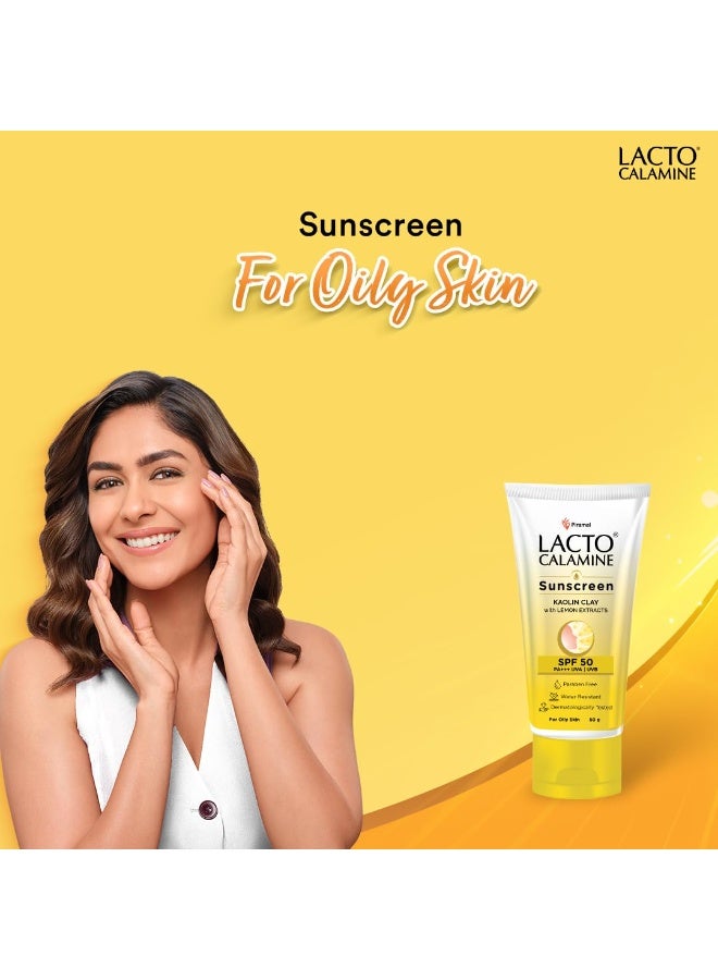 Lacto Calamine Sunscreen SPF 50 | 50g | PA +++ For Oily Skin | UVA – UVB | Water Resistant & No White Cast | With Kaolin Clay, Vitamin E & Lemon Extracts | Paraben Free - Image 4