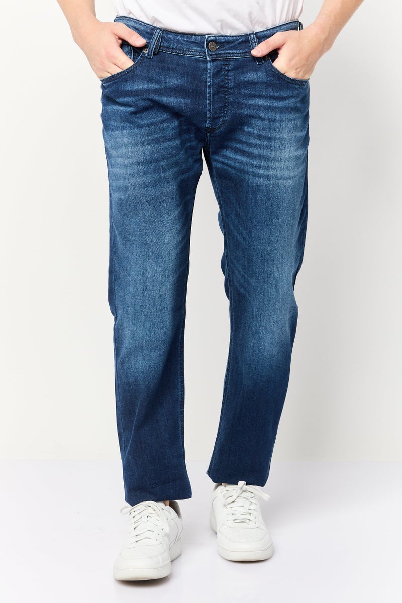 DIESEL جينز ضيق للرجال بتصميم مريح، غسول، قابل للتمدد، أزرق داكن - Image 1