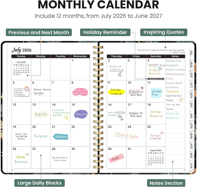 ZOTIA Planner 2026-2027, Monthly and Weekly Academic Planner July 2026 - June 2027, Hardcover Student Teacher Planning Agenda Calendar Book with Tabs, Perfect for Office School Supplies, A5 (6.3" x 8.5 - Image 2