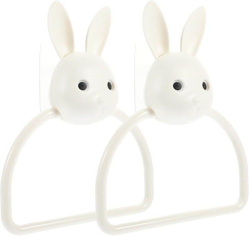 2pcs Cartoon Rabbit Towel Rings Wall-Mounted No Punch Adhesive Bathroom and Kitchen Hand Towel Holder Set - Image 1