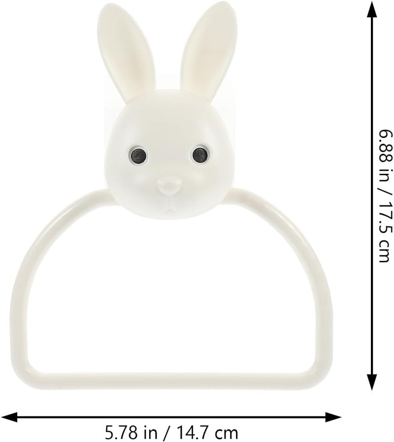 2pcs Cartoon Rabbit Towel Rings Wall-Mounted No Punch Adhesive Bathroom and Kitchen Hand Towel Holder Set - Image 2