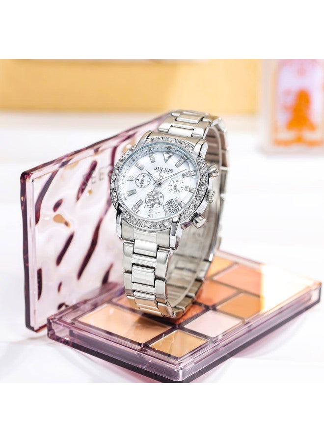 Julius Women's Multifunction Calendar Luxury Ol Style Fashion Luminous Waterproof Quartz Watch Silver 1530a - Image 3