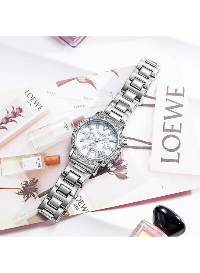 Julius Women's Multifunction Calendar Luxury Ol Style Fashion Luminous Waterproof Quartz Watch Silver 1530a - Image 4