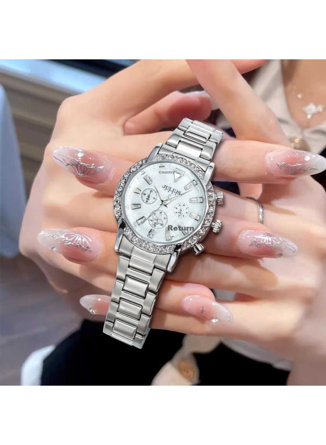Julius Women's Multifunction Calendar Luxury Ol Style Fashion Luminous Waterproof Quartz Watch Silver 1530a - Image 1