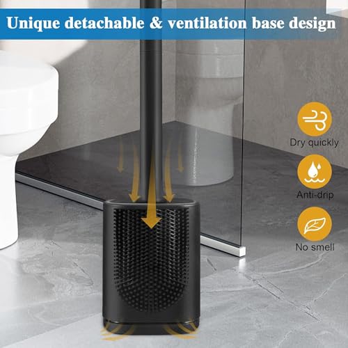 GAXMNS Silicone Toilet Brush and Holder Bendable Efficient Cleaning Wall Mounted Toilet Bowl Brush with Long Handle Brush Head and Silicone Bristles No Rusty Handles Problem (Black) - Image 5