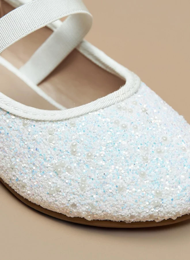 فلورا بيلا من شو إكسبرس Girls Embellished Slip-On Ballerina Shoes with Block Heels