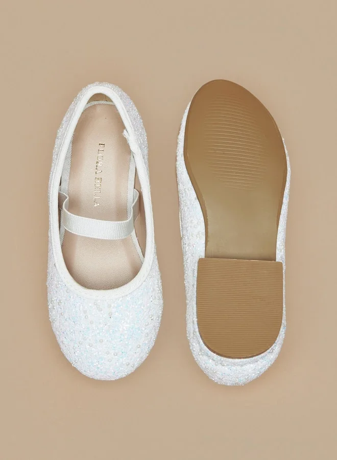فلورا بيلا من شو إكسبرس Girls Embellished Slip-On Ballerina Shoes with Block Heels