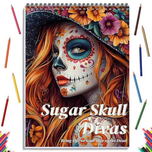 ADEVIAN Sugar Skull Women Coloring Book for Adult Women Relaxation, Spiral Bound Printed On One Side, Adult Crafts, Relaxation Gifts, Thick Paper Non-Bleed - Image 1