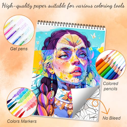 ADEVIAN Sugar Skull Women Coloring Book for Adult Women Relaxation, Spiral Bound Printed On One Side, Adult Crafts, Relaxation Gifts, Thick Paper Non-Bleed - Image 4