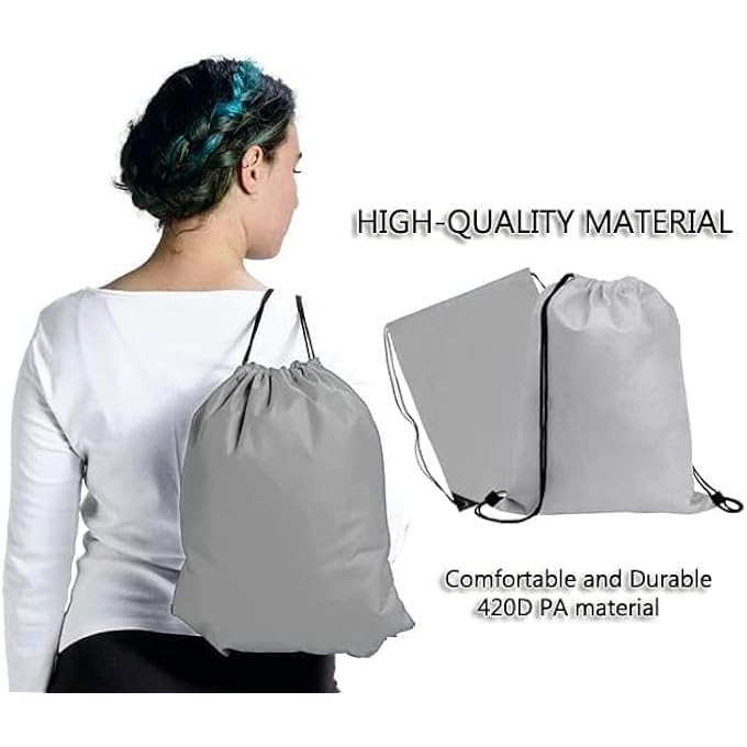 rayihni Unisex Drawstring Gym Bags String Swimming Bag Trainer Bags Personalised Drawstring Bag Suitable for Sports School Kids PE Gym Travel Swimming and Various Activities 2 Grey - Image 2