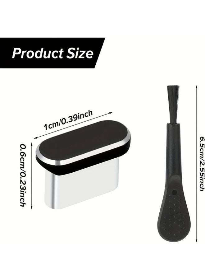 4Pcs Black USB C Dust Plug with Cleaning Brush Metal Type C Charging Port Cover - Image 4