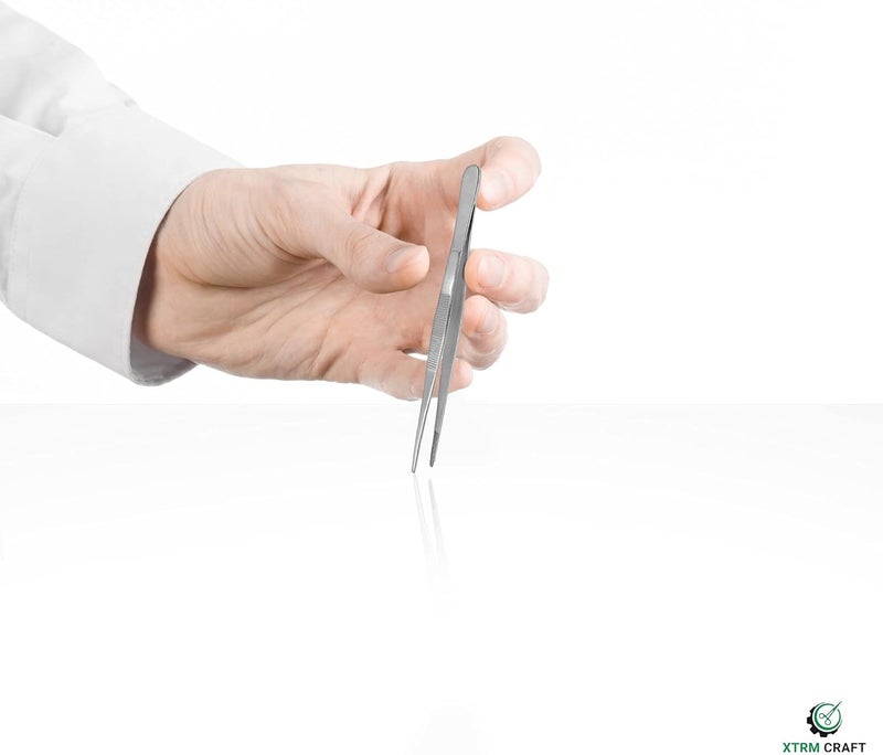 XTRM CRAFT Thumb Dressing Forceps, Mulipurpose Tweezer Stainless Steel, Serrated Tip Straight 5.5 Inch - Image 3