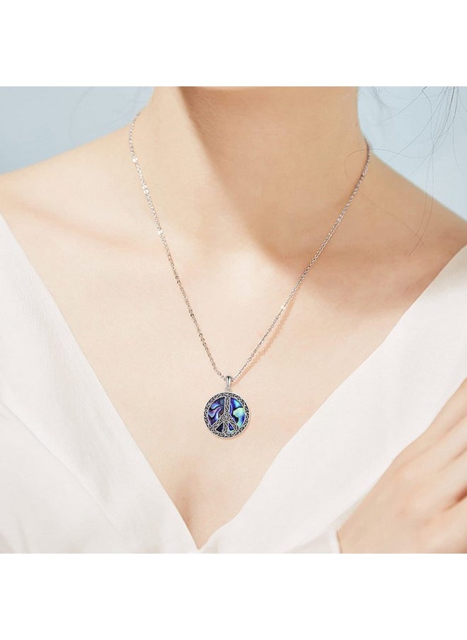 POPLYKE - Peace Sign Hippie Pendant Necklace Sterling Silver Abalone Filigree Flower Jewelry For Women - Image 1