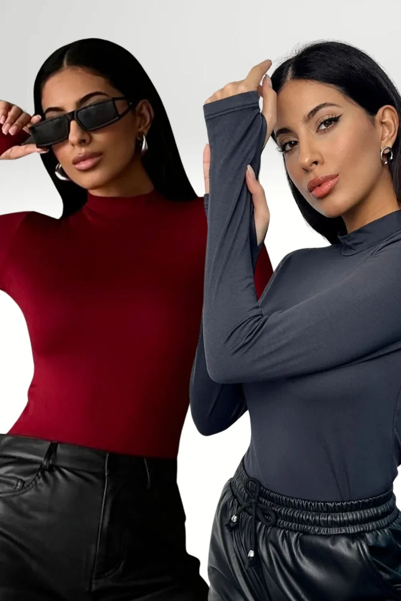 بيبانتولون BIPANTOLON Women's 2-Pack Cut-Out Half Turtleneck Bodysuits