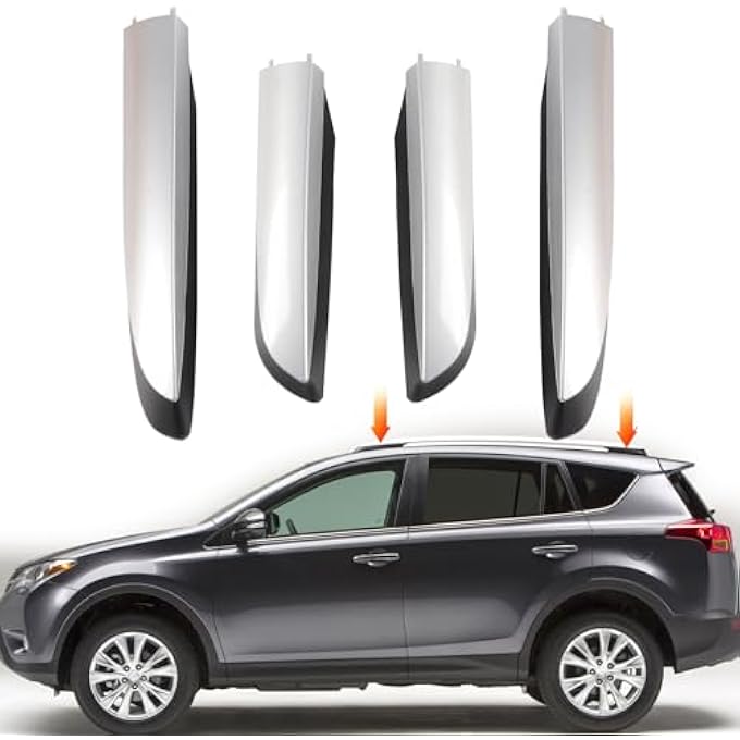 rayihni 4 قطع غطاء حماية طرف قضيب سقف الأمتعة الفضي يناسب تويوتا RAV4 من 2013-2018 - Image 1