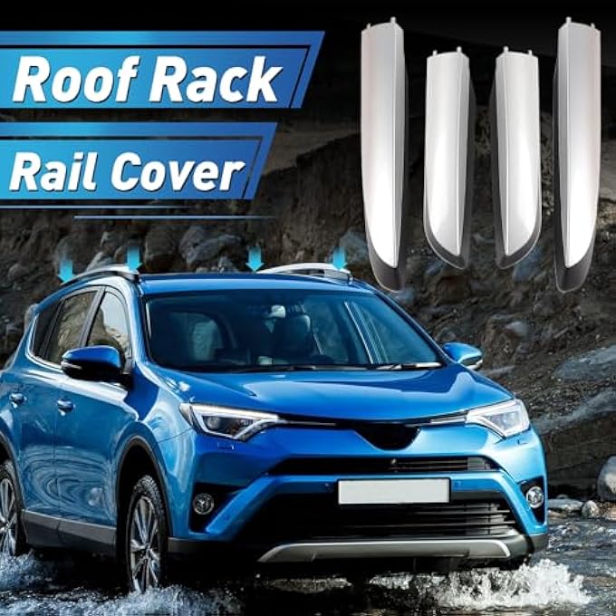 rayihni 4 قطع غطاء حماية طرف قضيب سقف الأمتعة الفضي يناسب تويوتا RAV4 من 2013-2018 - Image 3