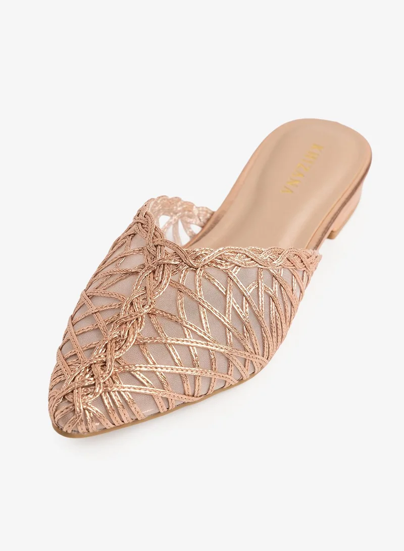 Khizana Mesh Metallic Pointed Toe Mules