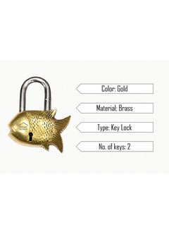 BHAVIKA DECOR BHAVIKA DECOR Brass Padlock Antique Design Door Lock Functional Handcrafted Lock with Keys FishGold  - Image 5