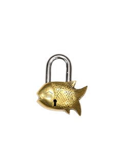 BHAVIKA DECOR BHAVIKA DECOR Brass Padlock Antique Design Door Lock Functional Handcrafted Lock with Keys FishGold  - Image 4