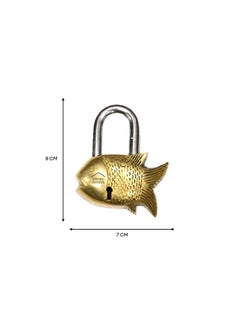 BHAVIKA DECOR BHAVIKA DECOR Brass Padlock Antique Design Door Lock Functional Handcrafted Lock with Keys FishGold  - Image 2