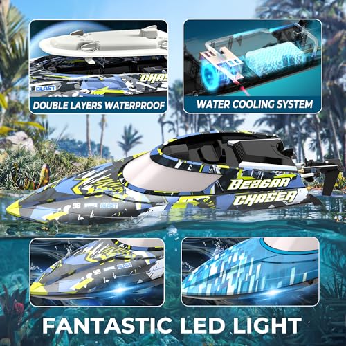 BEZGAR RC Boat, 2 Packs 12 inch Fast Speed RC Boat 30 KPH with A Portable Suitcase for Lakes & Pools & Salt Water, Summer Toys for Adults and Ideal Gifts for Kids Boys Age 6 7 8-12 Years Old - TX2P1 - Image 3