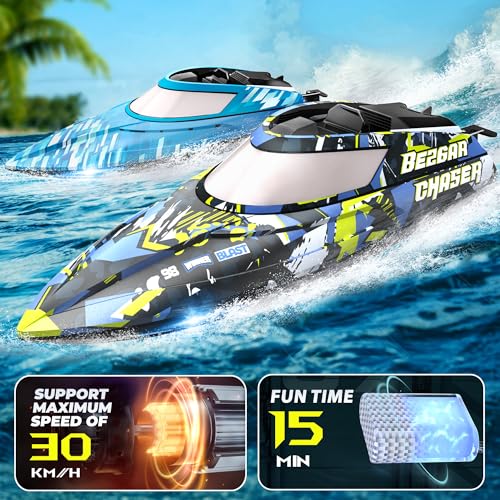 BEZGAR RC Boat, 2 Packs 12 inch Fast Speed RC Boat 30 KPH with A Portable Suitcase for Lakes & Pools & Salt Water, Summer Toys for Adults and Ideal Gifts for Kids Boys Age 6 7 8-12 Years Old - TX2P1 - Image 2