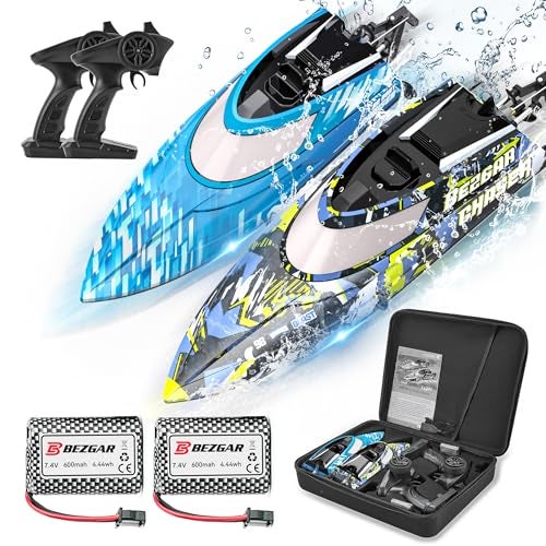 BEZGAR RC Boat, 2 Packs 12 inch Fast Speed RC Boat 30 KPH with A Portable Suitcase for Lakes & Pools & Salt Water, Summer Toys for Adults and Ideal Gifts for Kids Boys Age 6 7 8-12 Years Old - TX2P1 - Image 1