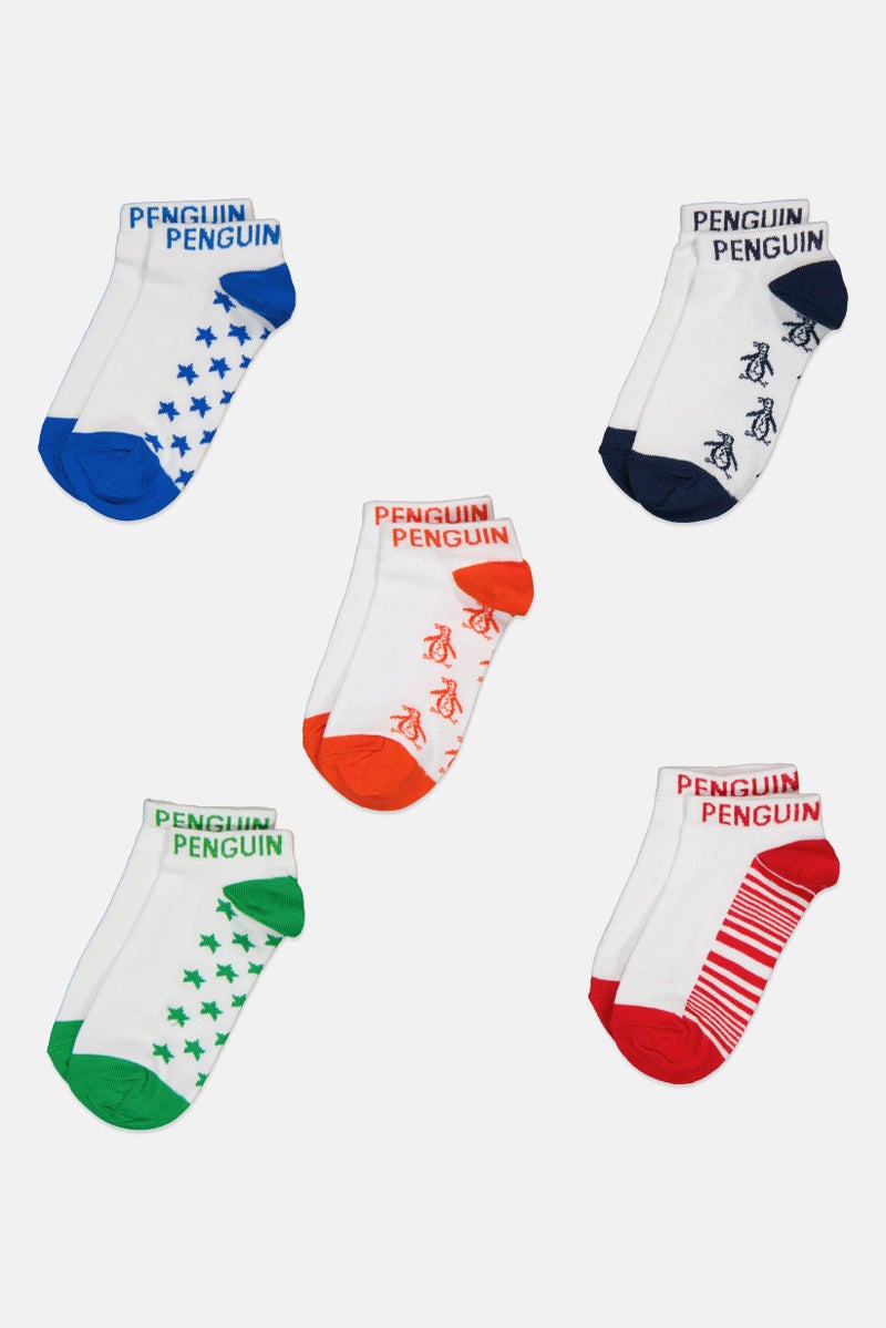 Original Penguin Kids Boy 5 Pairs Graphic Print Trainer Ankle Socks, Multicolor - Image 3