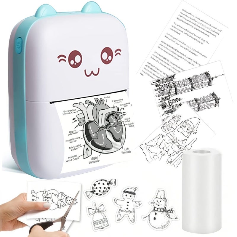 Blue Portable Wireless Printer Inkless USB Rechargeable Compatible Android iOS High Resolution - Image 1