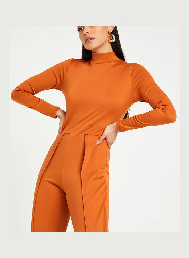 Styli Layered Detail High Neck Wide Leg Jumpsuit